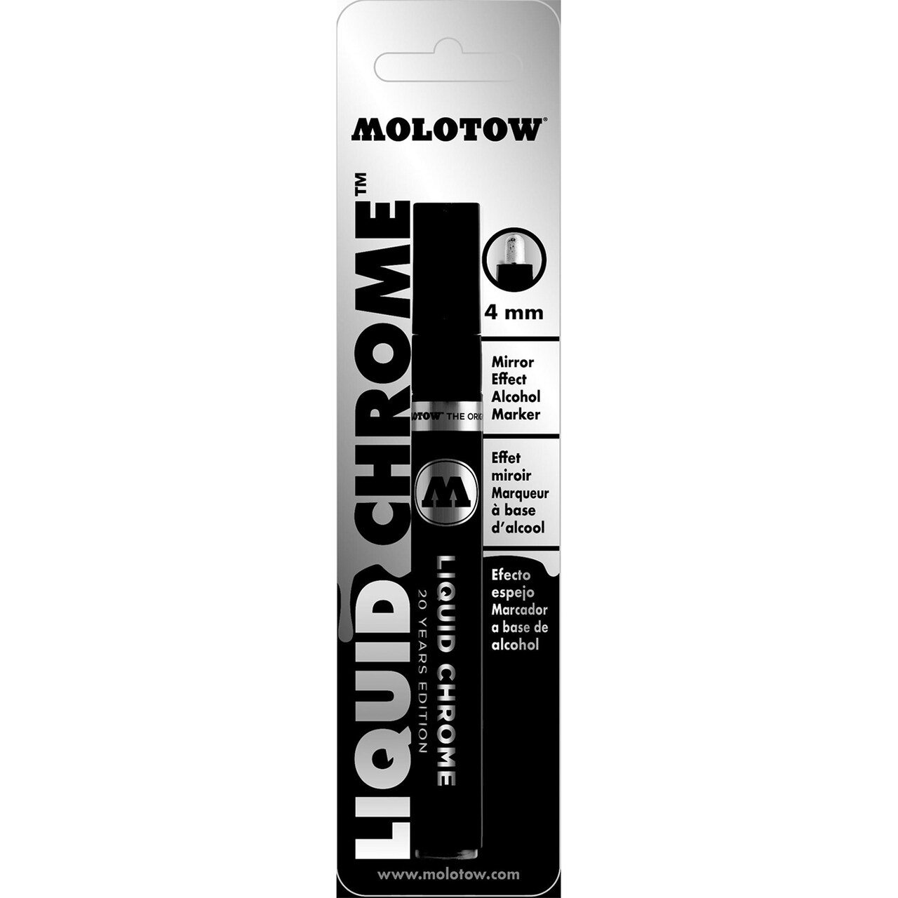 Molotow ONE4ALL Acrylic Paint Pump Marker, 4mm, Liquid Chrome, Blister Carded, 1 Each